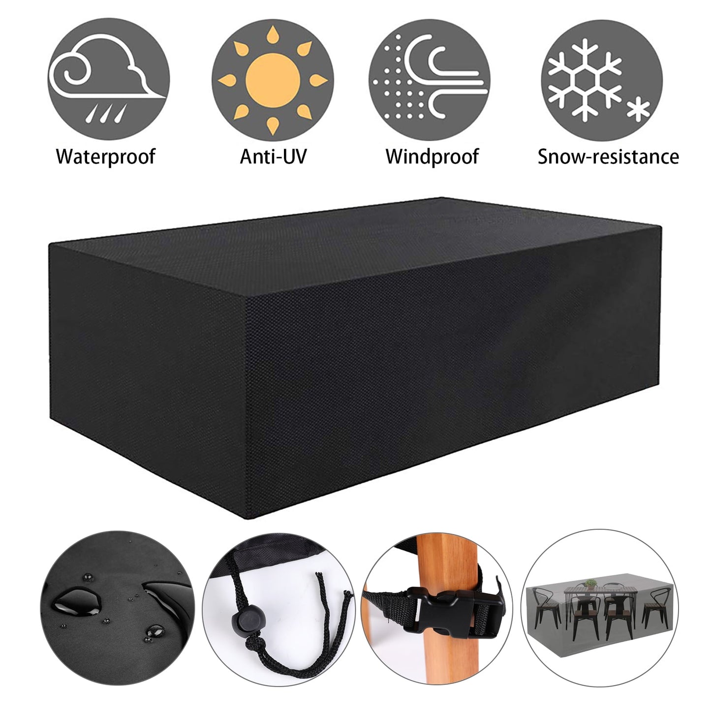 Rectangular Patio Table Cover Heavy Duty Waterproof Outdoor Furniture Set Cover 106" x 71" x 35"