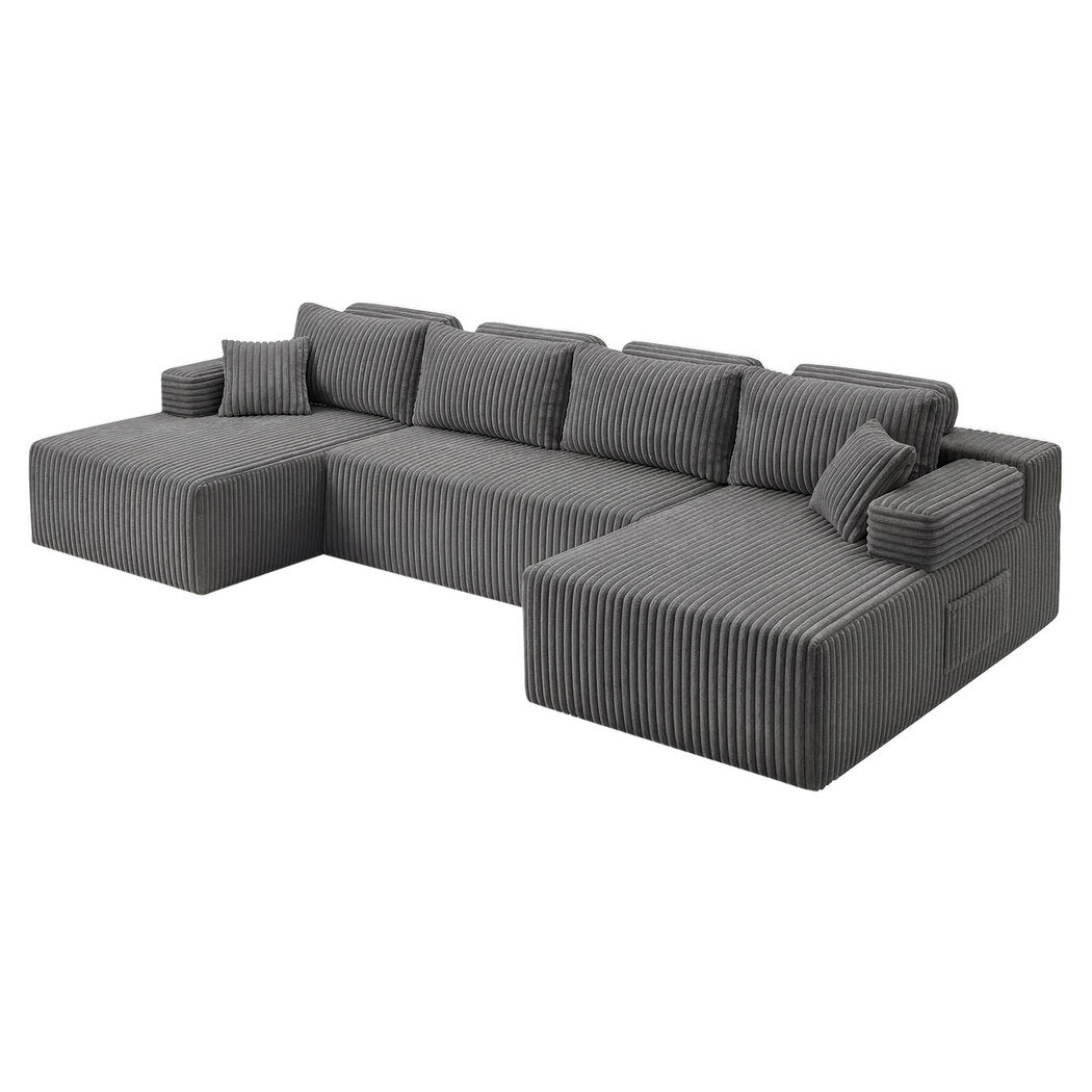 Levede Modular Sofa Lounge Set Corduroy U Shaped Sectional Cloud Couch Grey-2050056788564381696