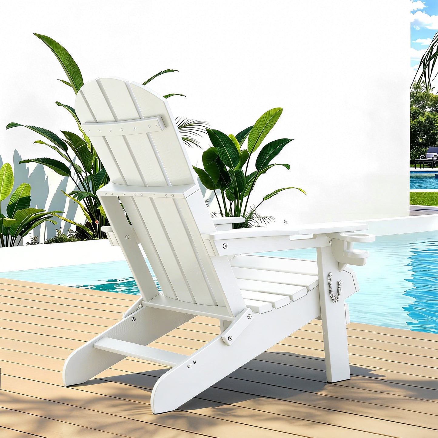Gardeon Outdoor Chairs Folding Adirondack Beach Chair HDPE Sun Lounge Patio Furniture Garden White