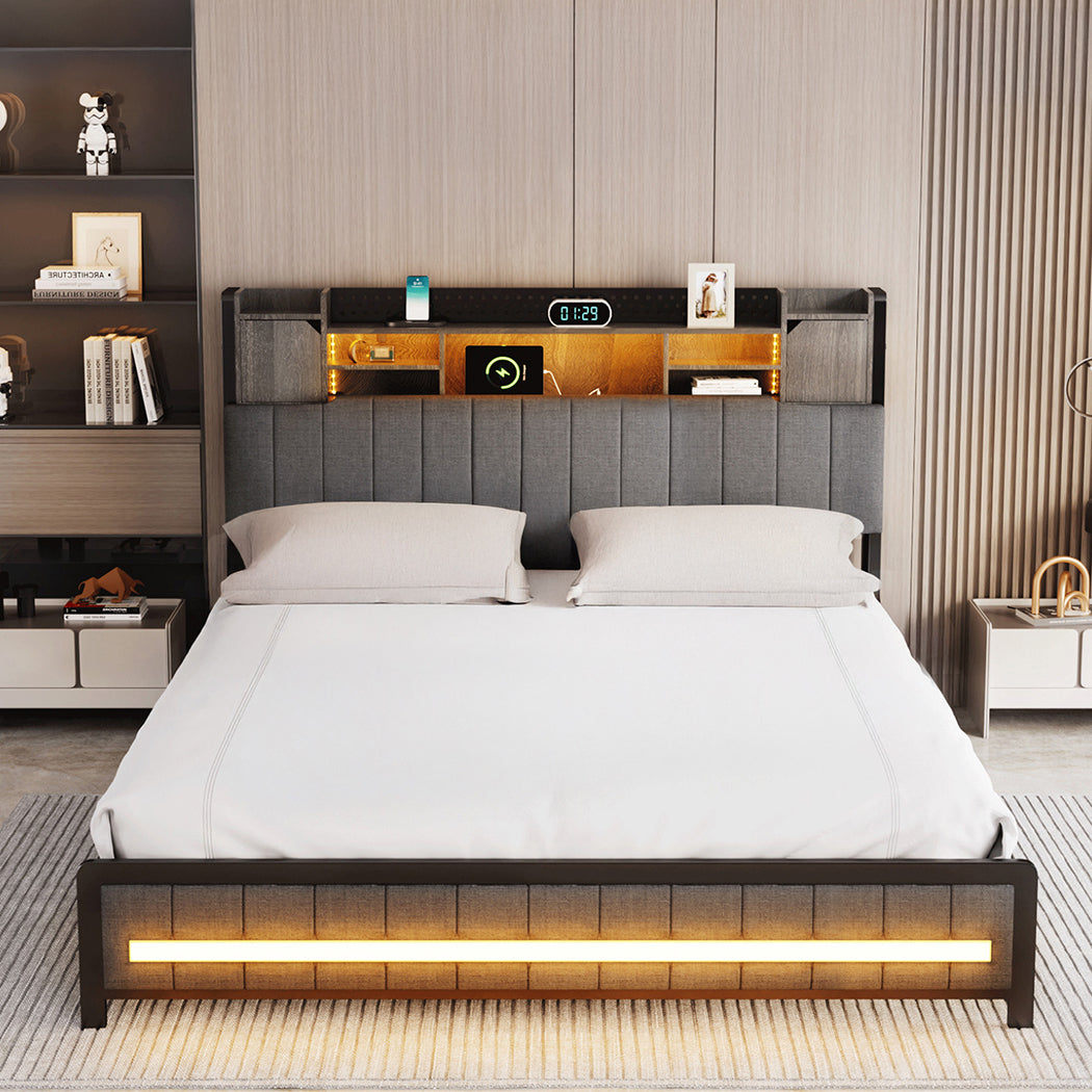 Levede King Bed Frame with Storage Headboard RGB LED-2011971105136447494
