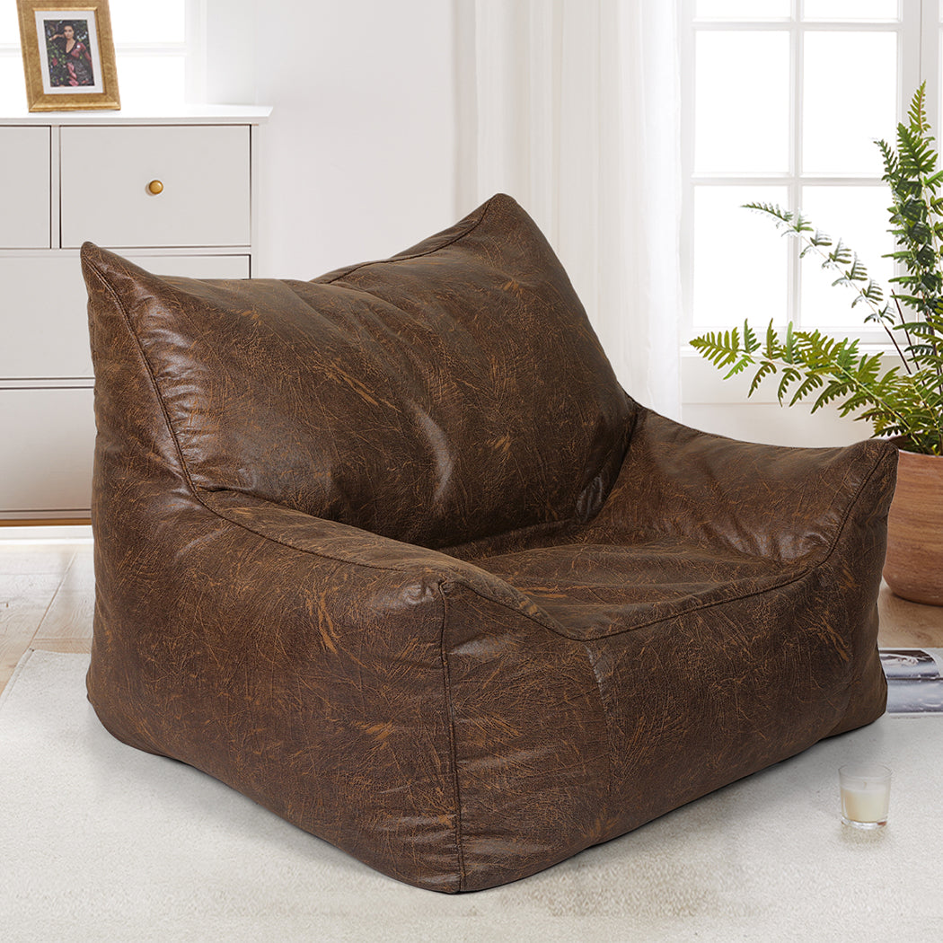 Marlow Bean Bag Chair Cover PU Indoor Dark Brown-2006733313426984967