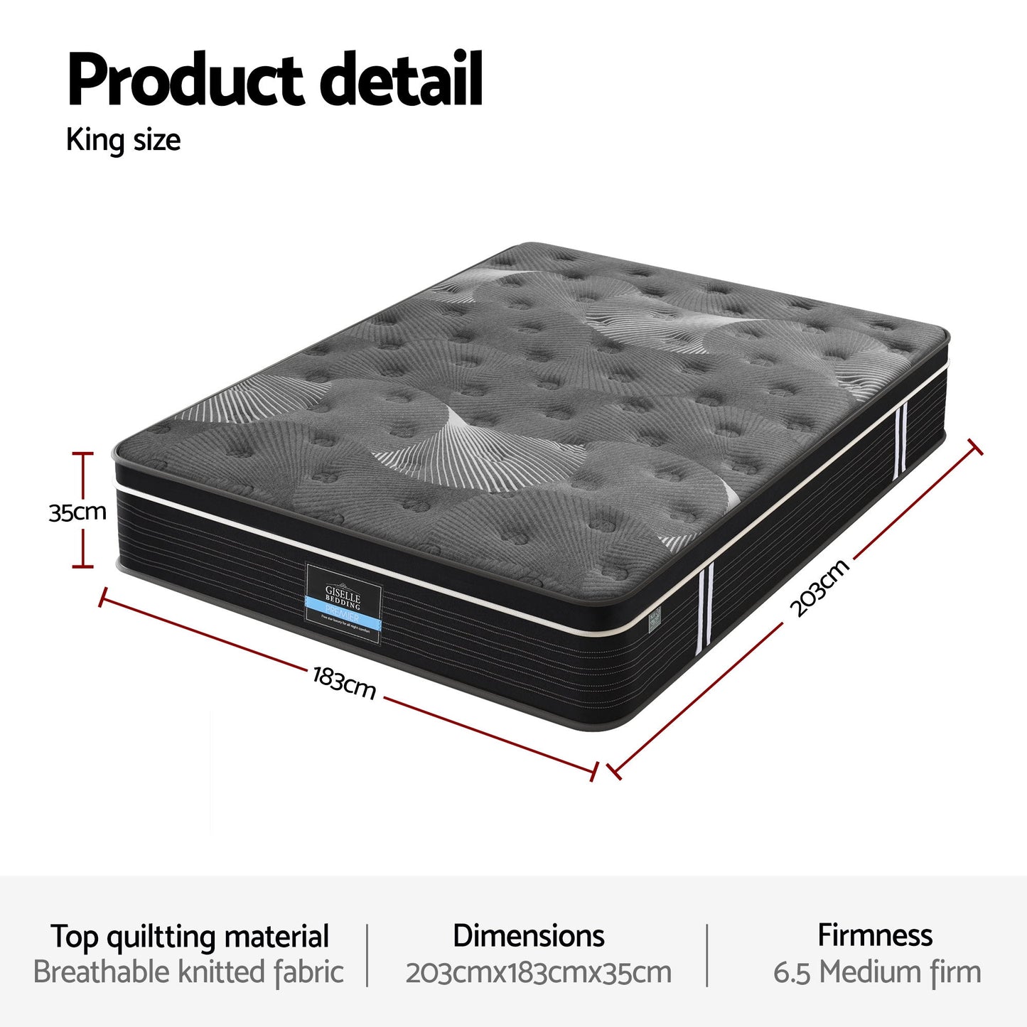 Giselle Bedding King Mattress 35cm Euro Top with Graphene Cooling Comfort Medium Firm