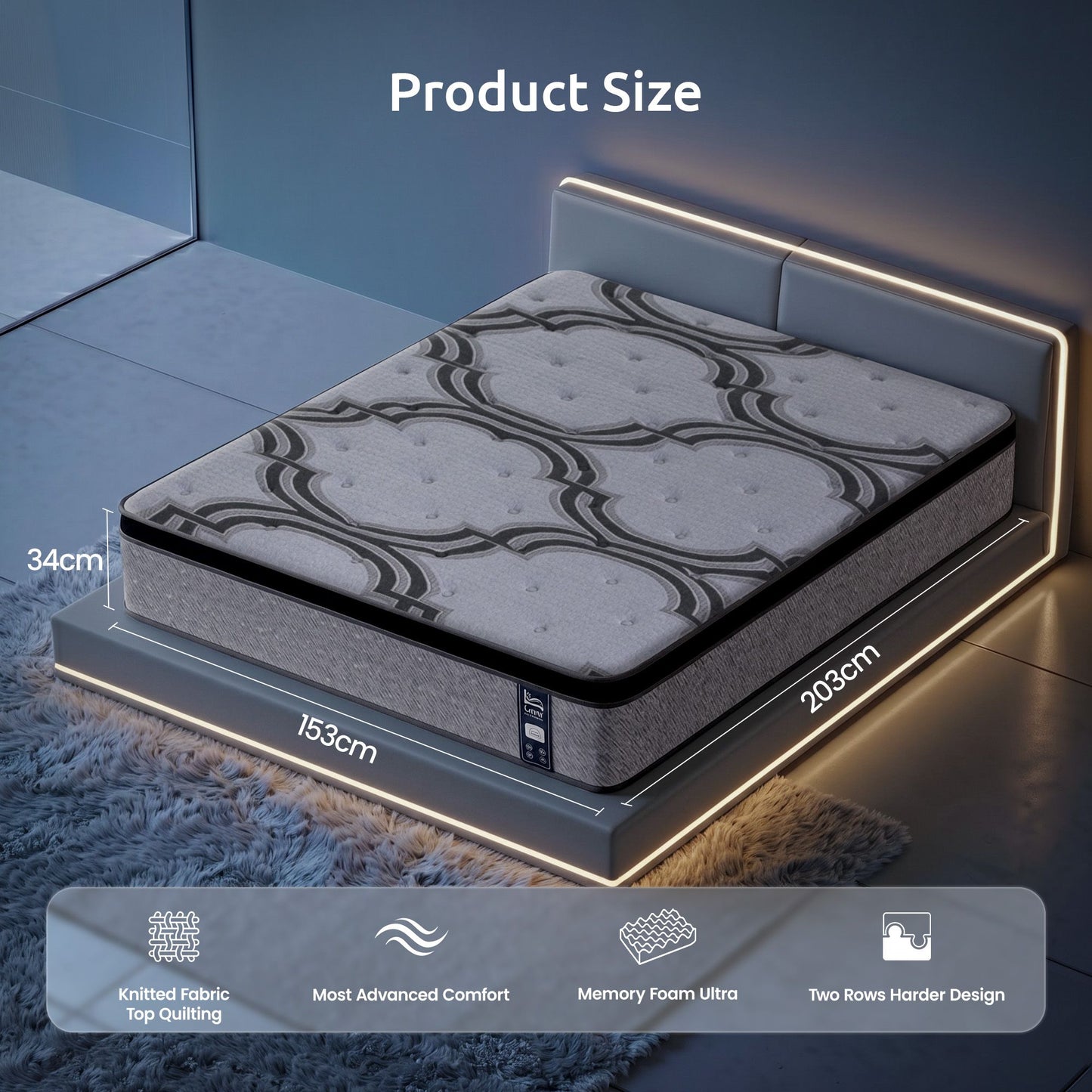 Queen Mattress 34 cm 5-Zone Pocket Spring with Latex & Memory Foam or Extra Lumbar & Shoulder Support