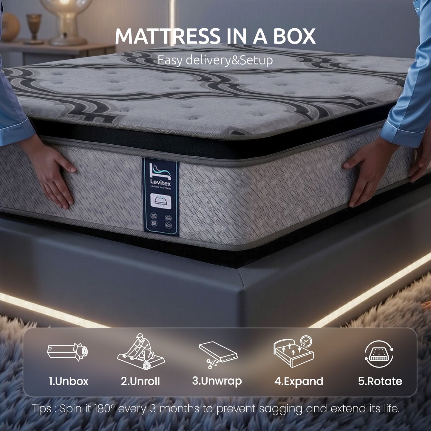 Queen Mattress 34 cm 5-Zone Pocket Spring with Latex & Memory Foam or Extra Lumbar & Shoulder Support
