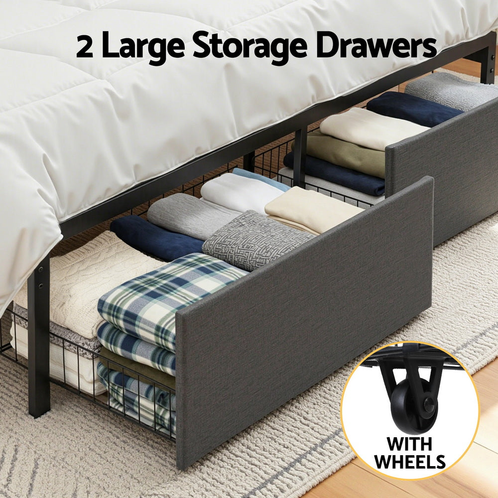 Artiss Metal Bed Frame Queen Size with 2-Tier Hidden Storage with Charging Station