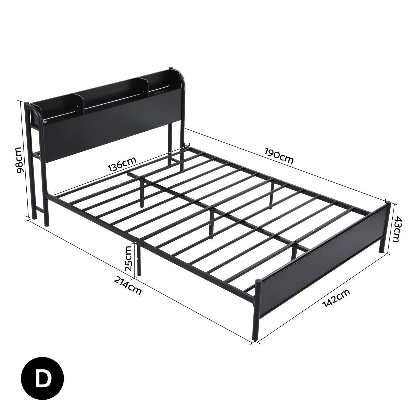 Artiss Bed Frame Double Size with Storage Shelf Headboard Charging Station GRID