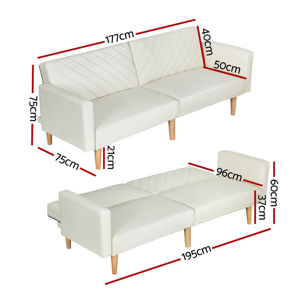 Sofa Bed Convertible Lounge 3 Seater Futon Couch Recliner Fabric Beige