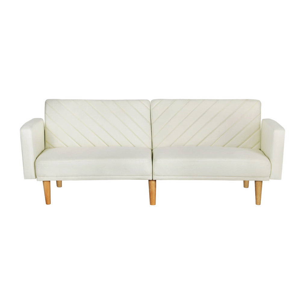 Sofa Bed Convertible Lounge 3 Seater Futon Couch Recliner Fabric Beige
