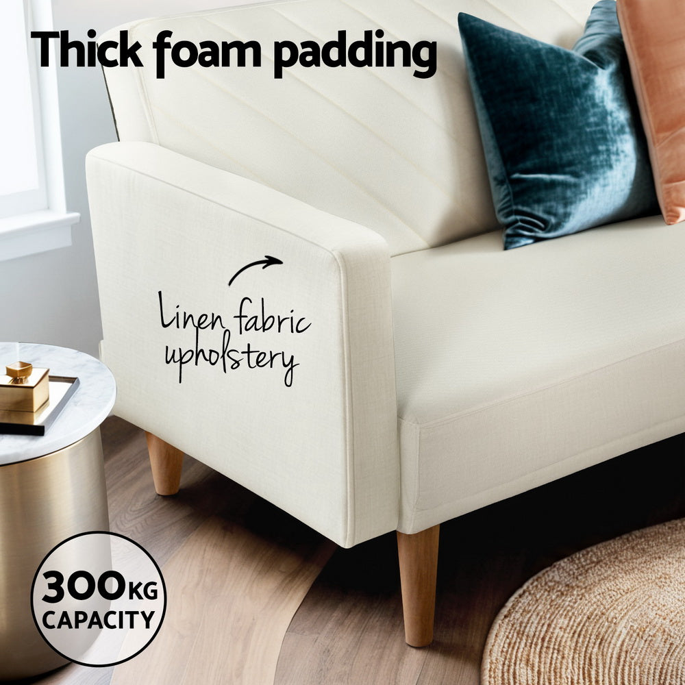 Sofa Bed Convertible Lounge 3 Seater Futon Couch Recliner Fabric Beige