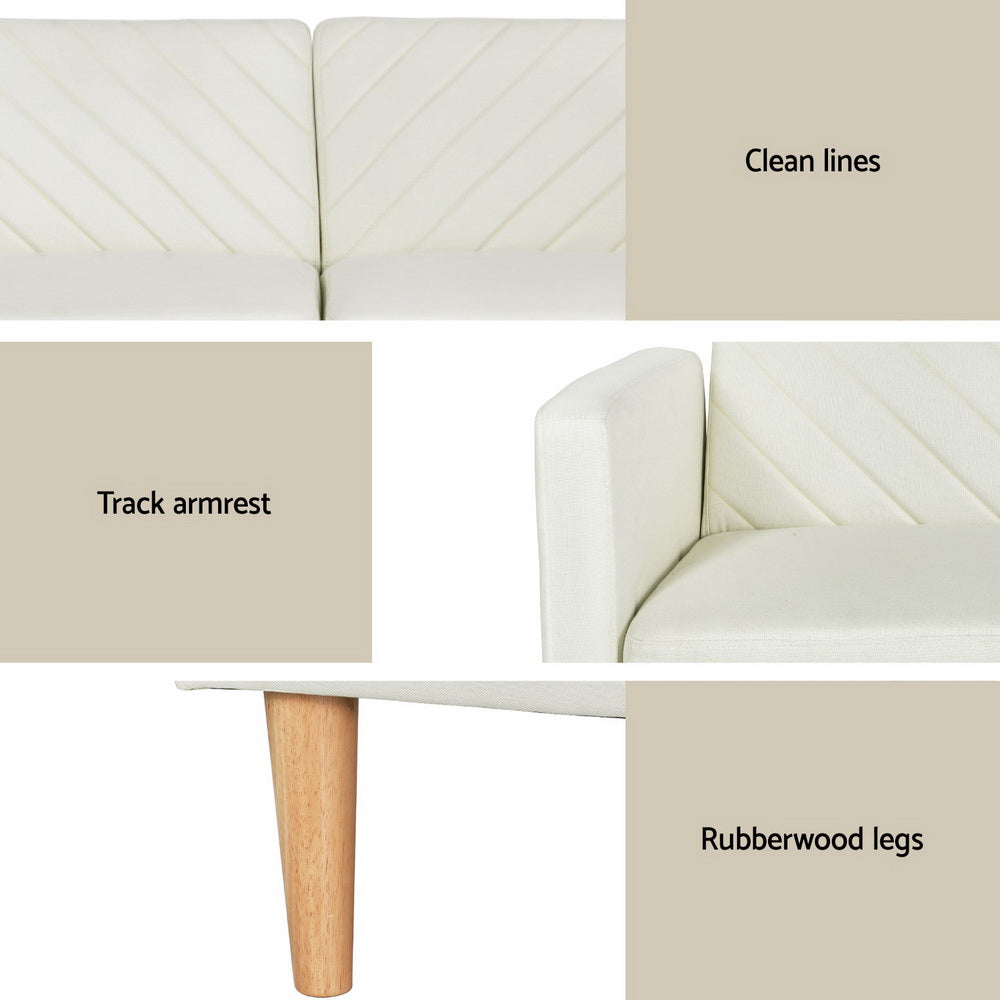 Sofa Bed Convertible Lounge 3 Seater Futon Couch Recliner Fabric Beige