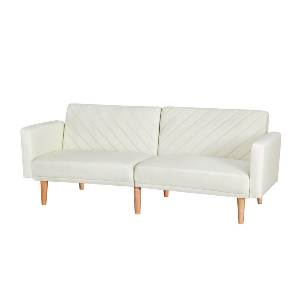 Sofa Bed Convertible Lounge 3 Seater Futon Couch Recliner Fabric Beige
