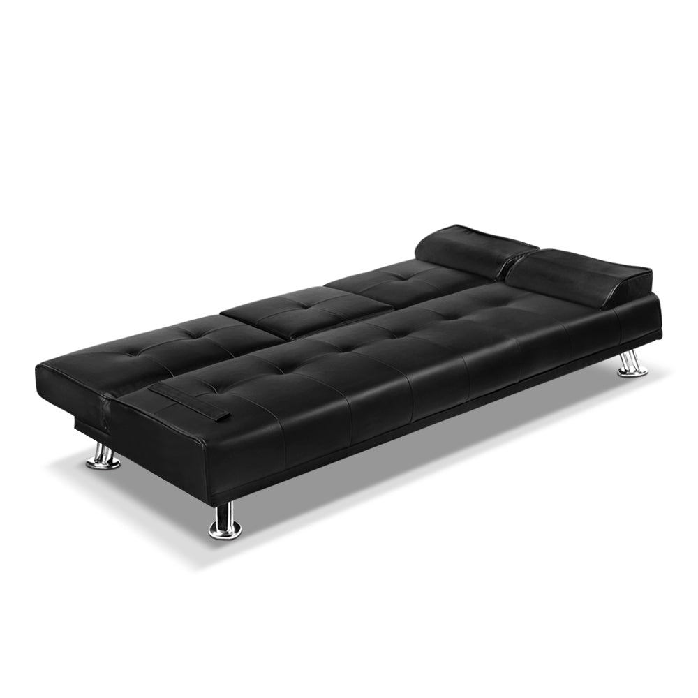 Sofa Bed Lounge Convertible Leather Couch Bed 3 Seater Cupholder Recliner