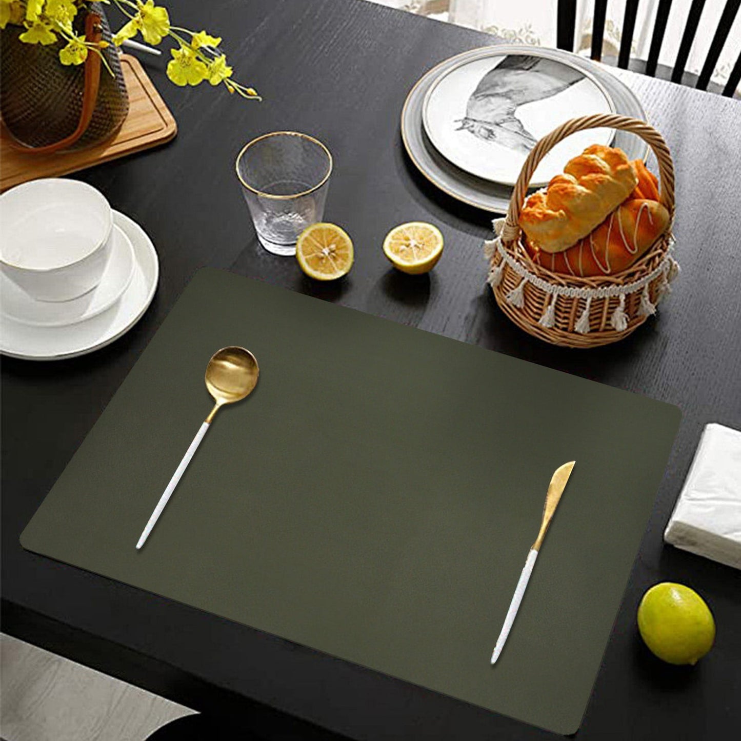 1 Pcs Placemats,Plastic Table Mats,16.93X11.81 Inch Rectangle Heat-Resistant Place Mat,Water-Proof Non-Slip Dining Table Mats,Wipeable Washable Placemats,Place Mats For Kitchen Table,Yellow Sky Blue