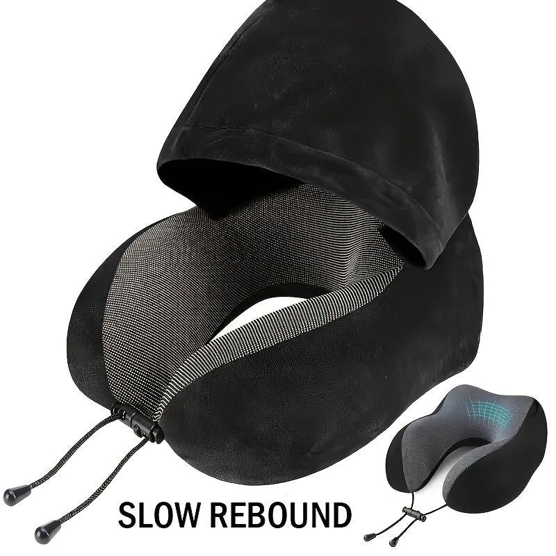 Outdoor Travel Car Pillow, 1pc Memory Foam Hooded U-shaped Neck Pillow, Washable, Neck Pillow with Hood.navy blue