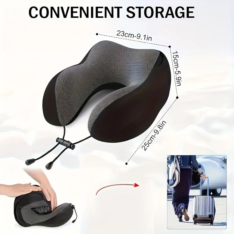 Outdoor Travel Car Pillow, 1pc Memory Foam Hooded U-shaped Neck Pillow, Washable, Neck Pillow with Hood.navy blue