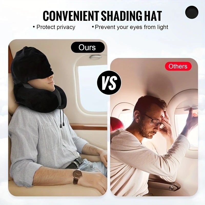 Outdoor Travel Car Pillow, 1pc Memory Foam Hooded U-shaped Neck Pillow, Washable, Neck Pillow with Hood.navy blue