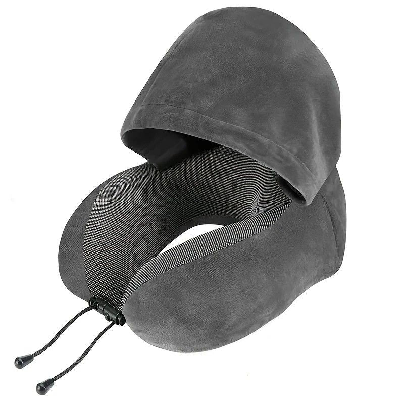 Outdoor Travel Car Pillow, 1pc Memory Foam Hooded U-shaped Neck Pillow, Washable, Neck Pillow with Hood.navy blue