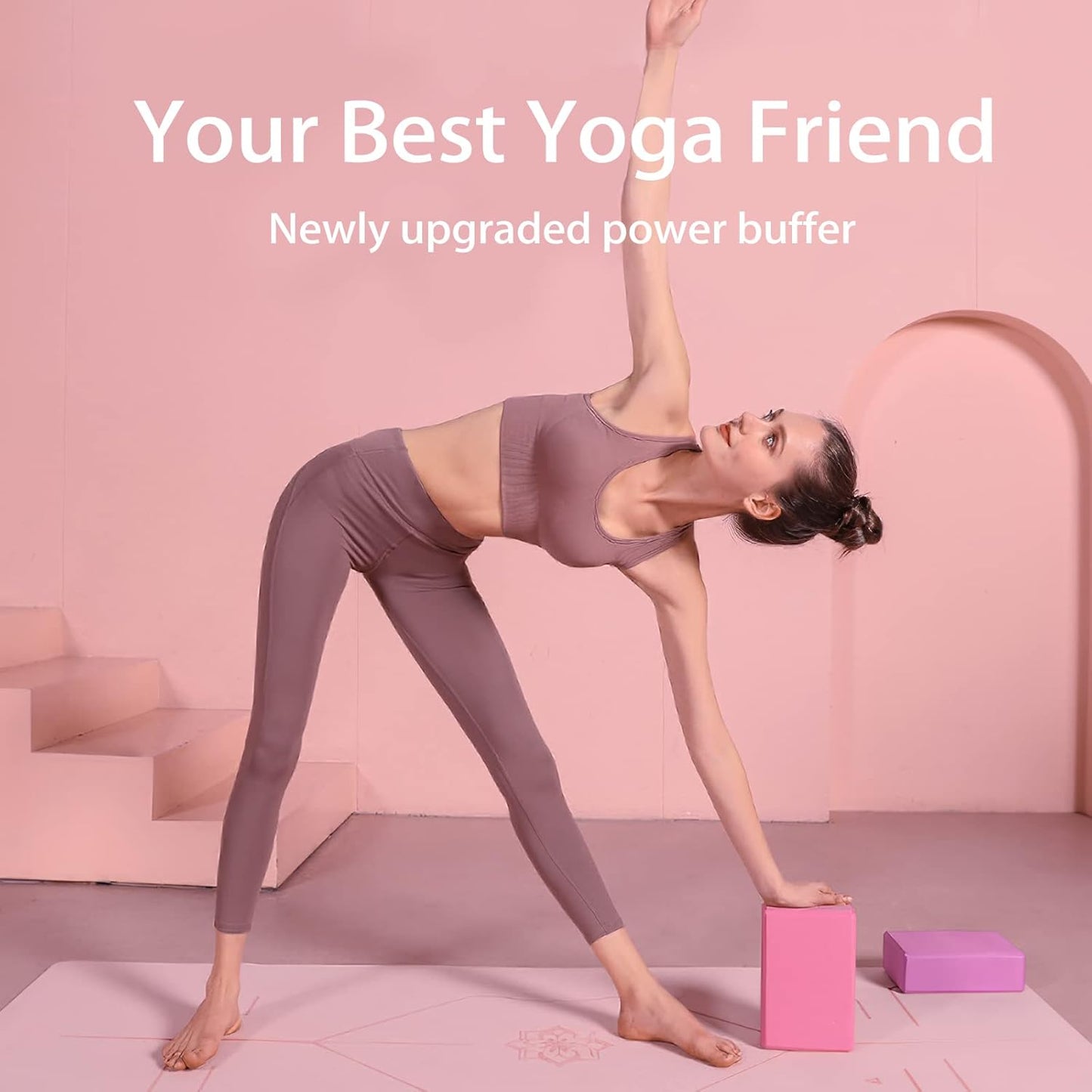 ™ Yoga Block (Set of 2) LxWxH :9"x3"x6" Supportive Latex Free EVA Foam High Density Soft Non-Slip Surface for Yoga Pilates Meditation Balance Exercise