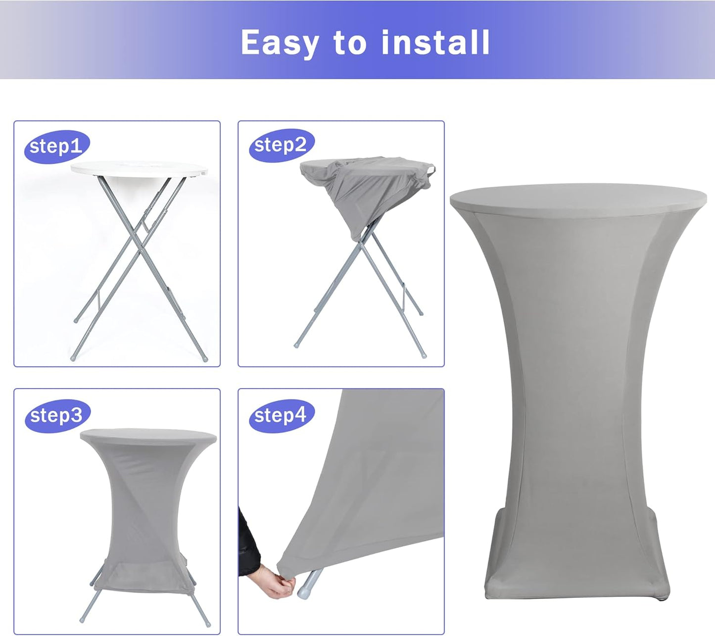 Cocktail Table Covers, 2 Pack - Fitted Stretch Spandex Square Corners Cocktail Tablecloths (Light Grey, Fit for 30"-32" Diameter x 43" Height Tables)