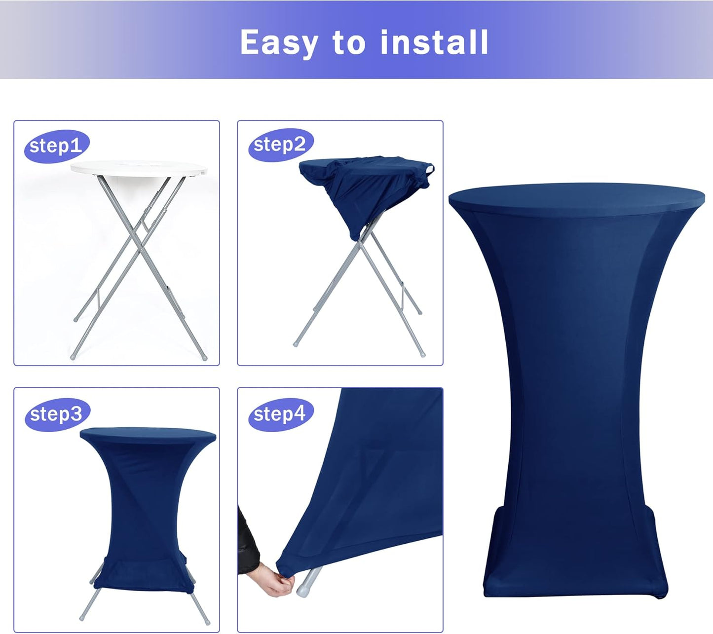 Cocktail Table Covers, 2 Pack - Fitted Stretch Spandex Square Corners Cocktail Tablecloths (Navy, Fit for 30"-32" Diameter x 43" Height Tables)