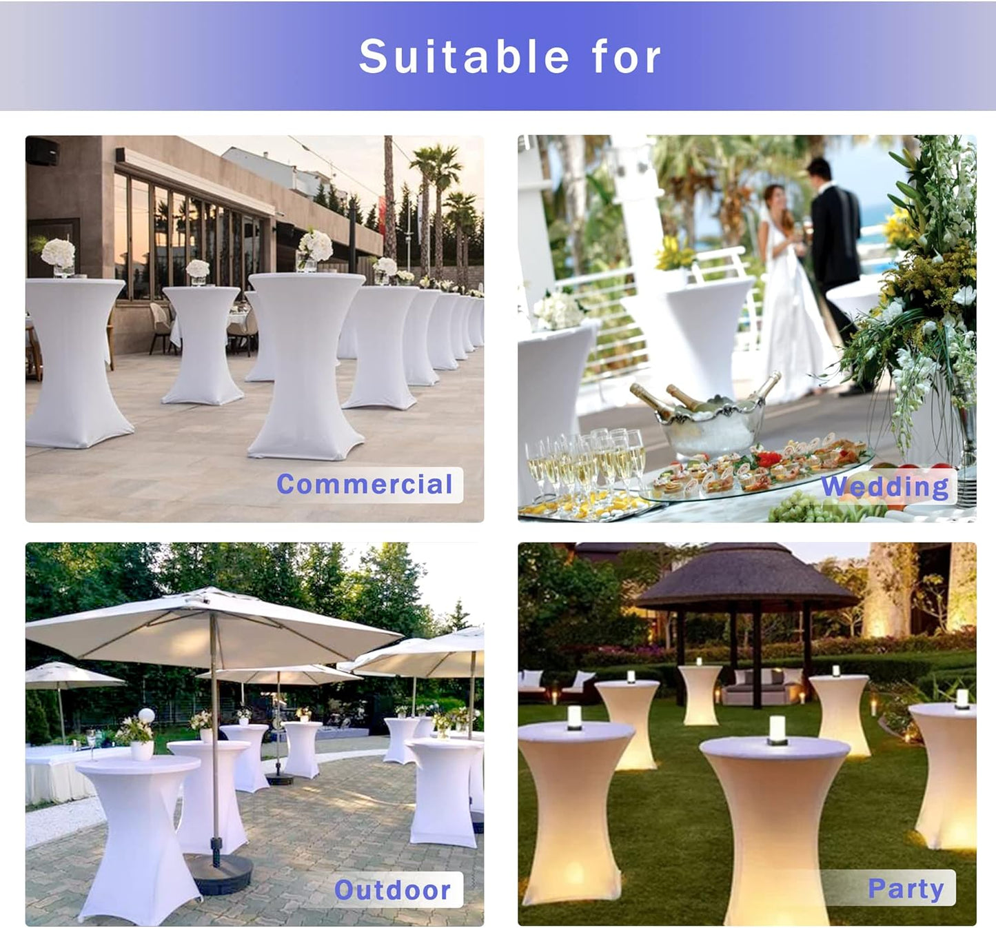 Cocktail Table Covers, 2 Pack - Fitted Stretch Spandex Square Corners Cocktail Tablecloths (Navy, Fit for 30"-32" Diameter x 43" Height Tables)