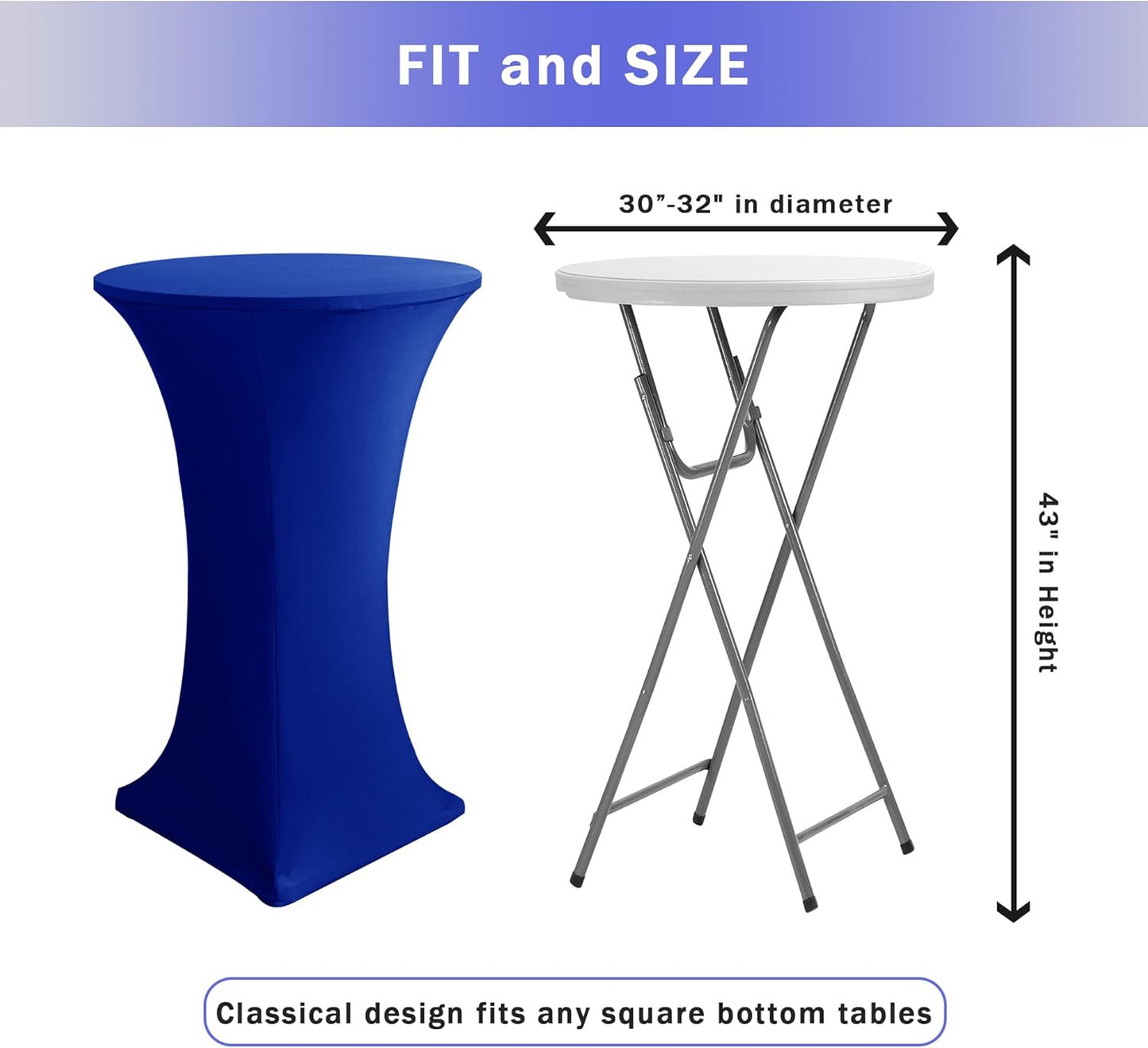 Cocktail Table Covers, 2 Pack - Fitted Stretch Spandex Square Corners Cocktail Tablecloths (Royal Blue, Fit for 30"-32" Diameter x 43" Height Tables)