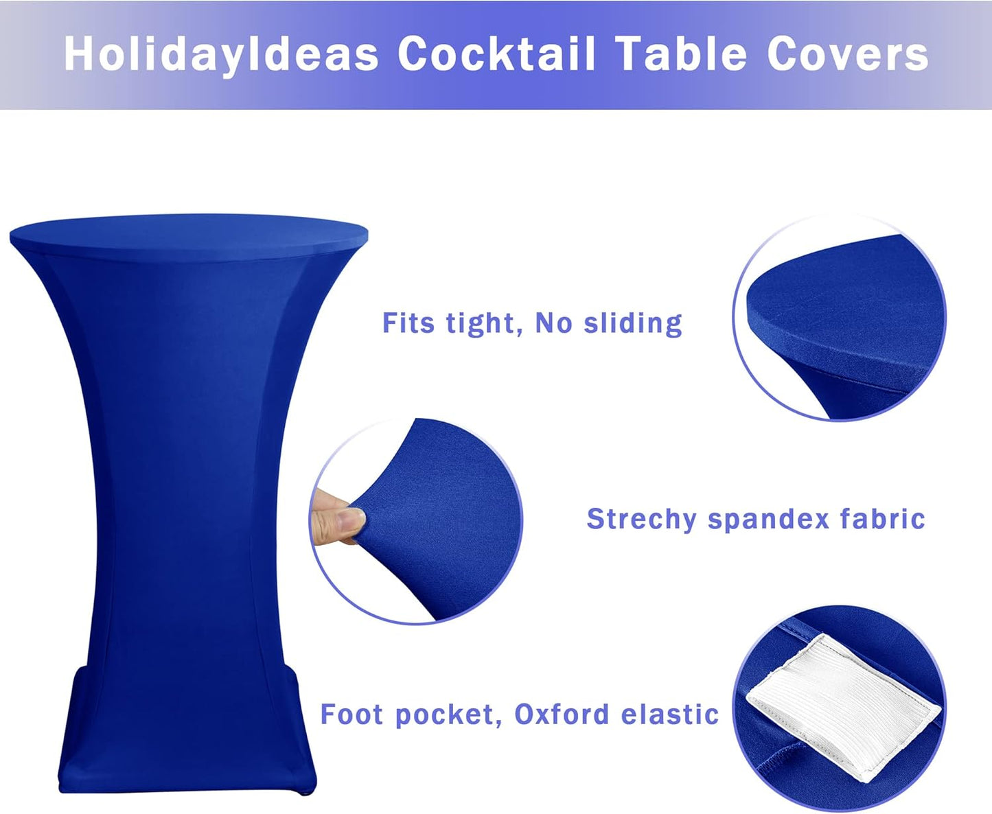 Cocktail Table Covers, 2 Pack - Fitted Stretch Spandex Square Corners Cocktail Tablecloths (Royal Blue, Fit for 30"-32" Diameter x 43" Height Tables)