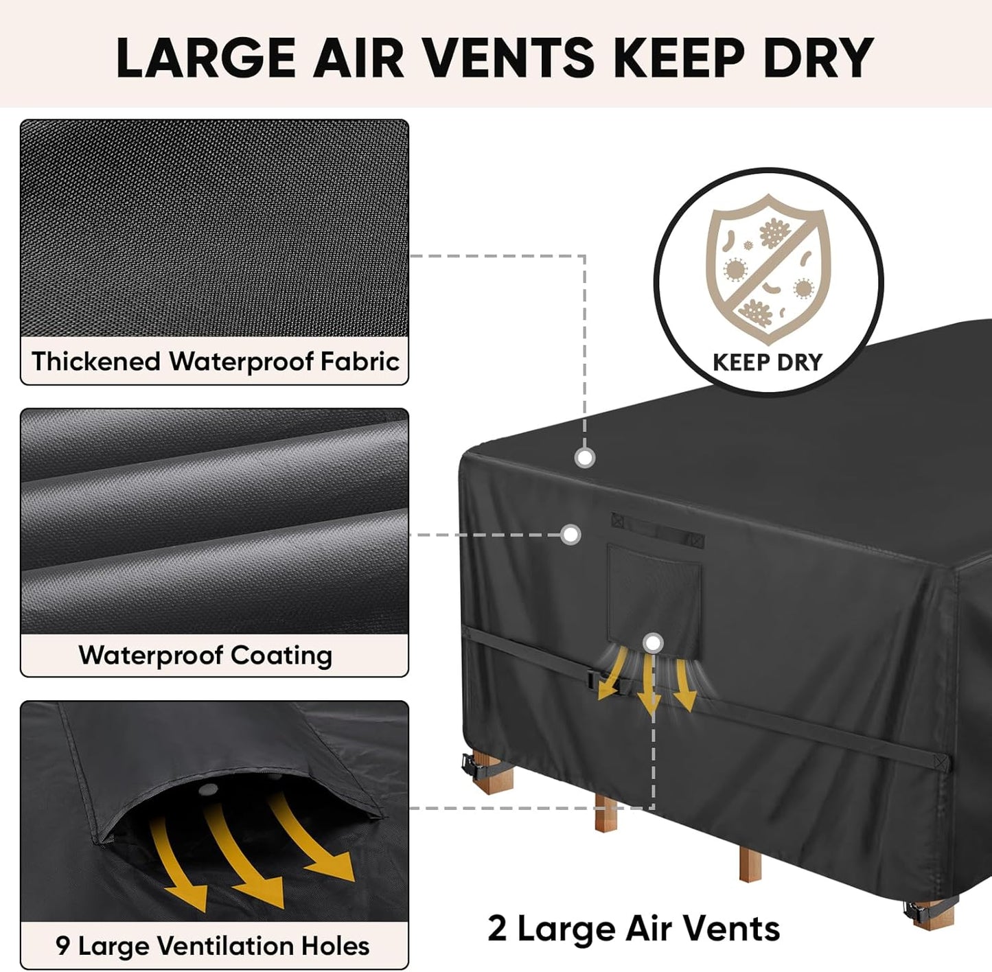 Patio Furniture Covers, Outdoor Furniture Covers Waterproof, Heavy Duty Oxford Patio Table Cover for Outdoor Table, Chair, Sofa, Desk (Black, 108"L x 82"W x 28"H)