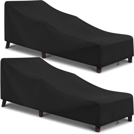 Patio Chaise Lounge Cover Water Resistant, 2 Pack of Pool Lounge Chair Covers for Outside Stackable Cushions and Outdoor Furniture, 80" x 30" x 26" H, Black