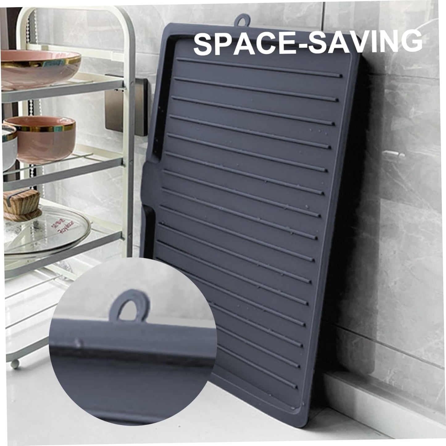 Dish Drain Board Tilt PP Dish Drainer 17.6x12.2x1.2in Quick Dry Dish Drain with Drain Port Multipurpose Dish Drying Rack Black