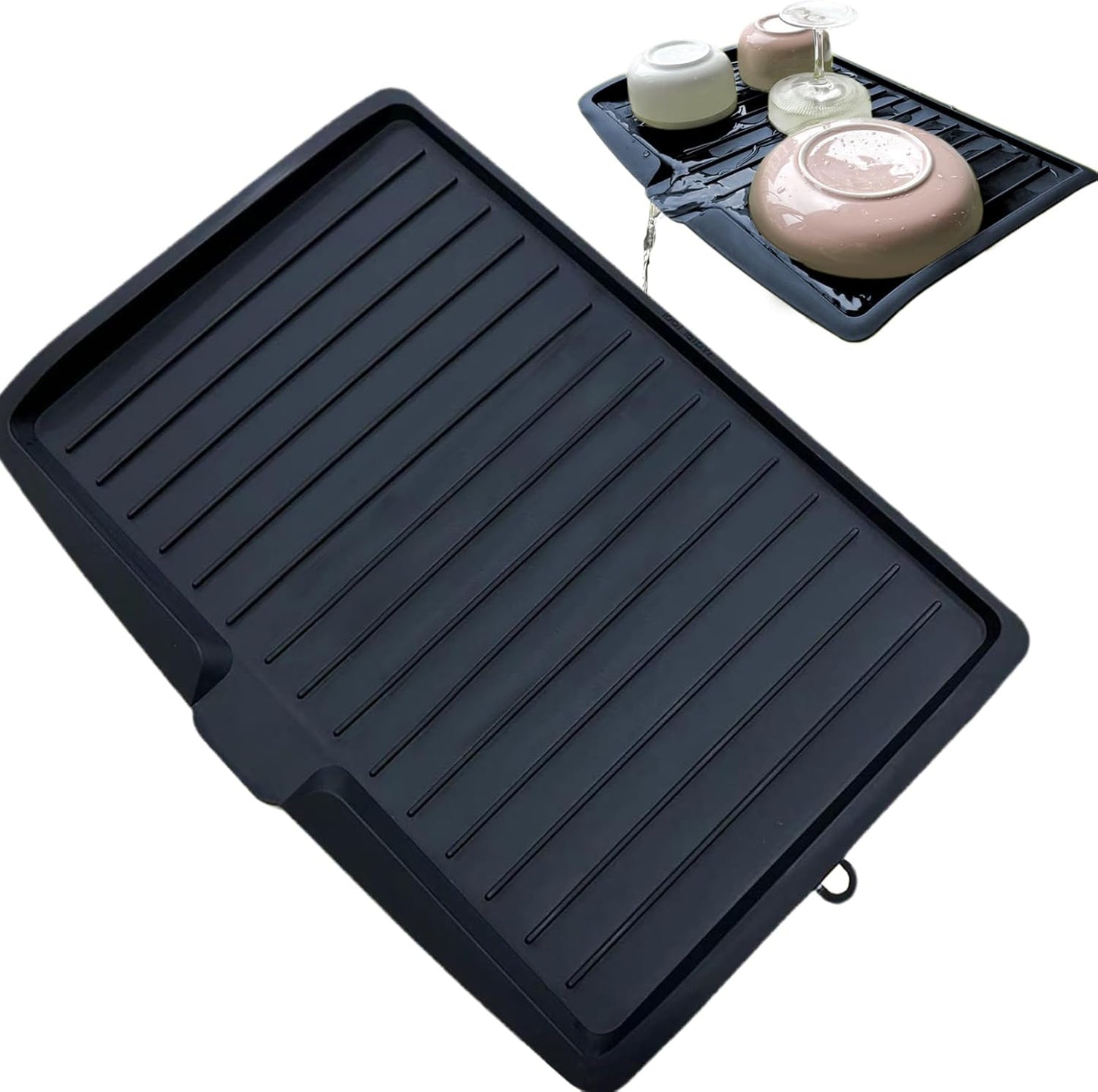 Dish Drain Board Tilt PP Dish Drainer 17.6x12.2x1.2in Quick Dry Dish Drain with Drain Port Multipurpose Dish Drying Rack Black