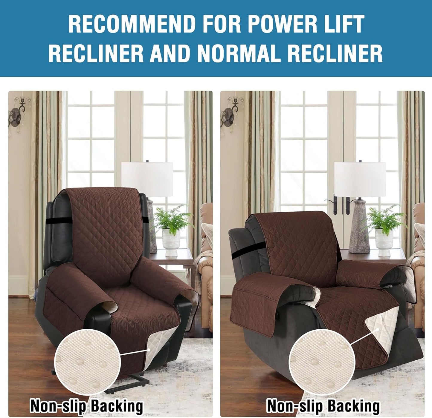 100% Waterproof Power Lift Recliner Chair Cover Non Slip Electric Covers for with Pocket Large Covers, Brown -