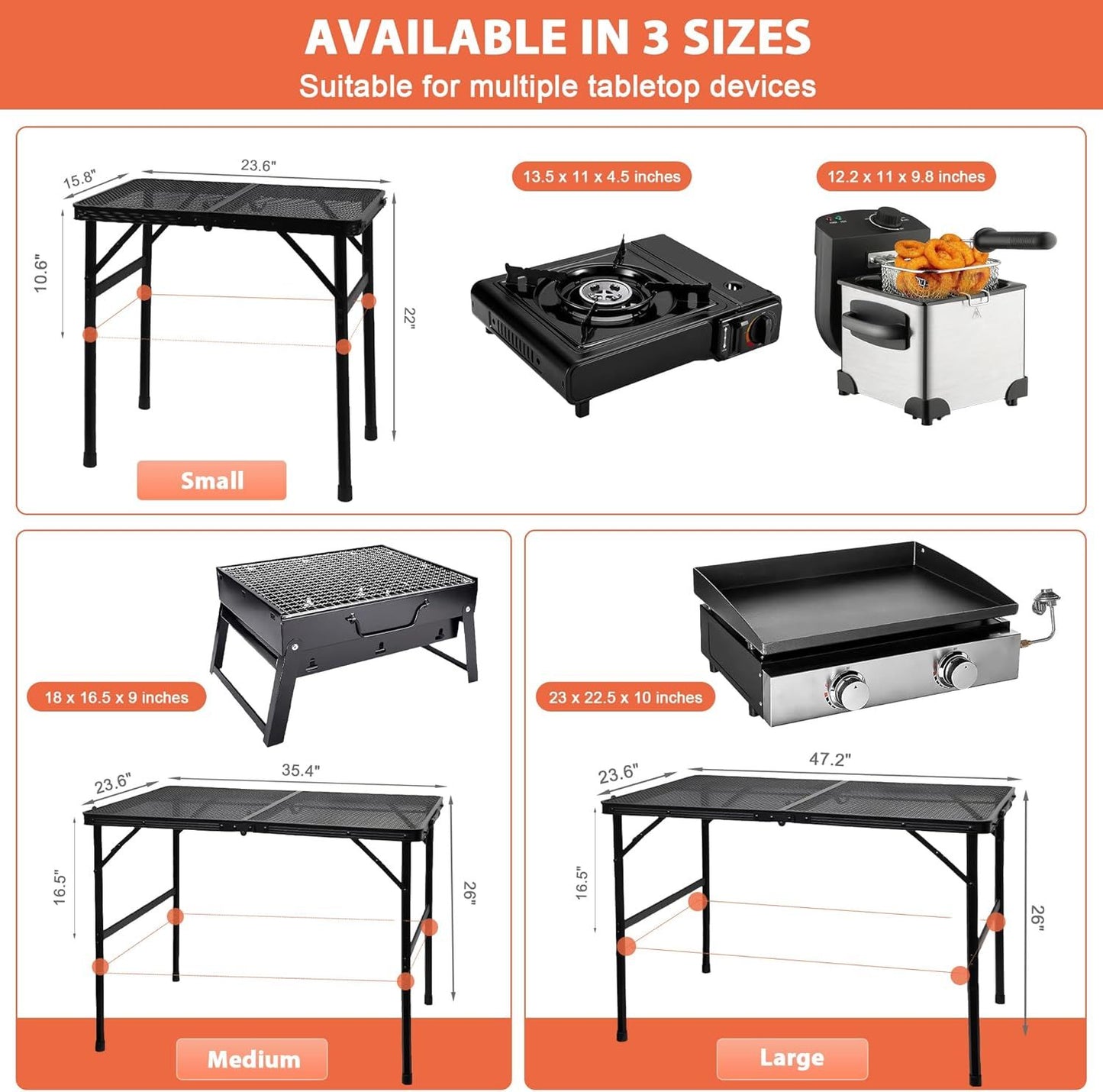 Camping Table with Mesh Desktop, Lightweight & Portable Small Folding Grill Table, Height Adjustable Metal Outdoor Table for Camp, Cooking, BBQ, RV, Picnic-2 FT Black