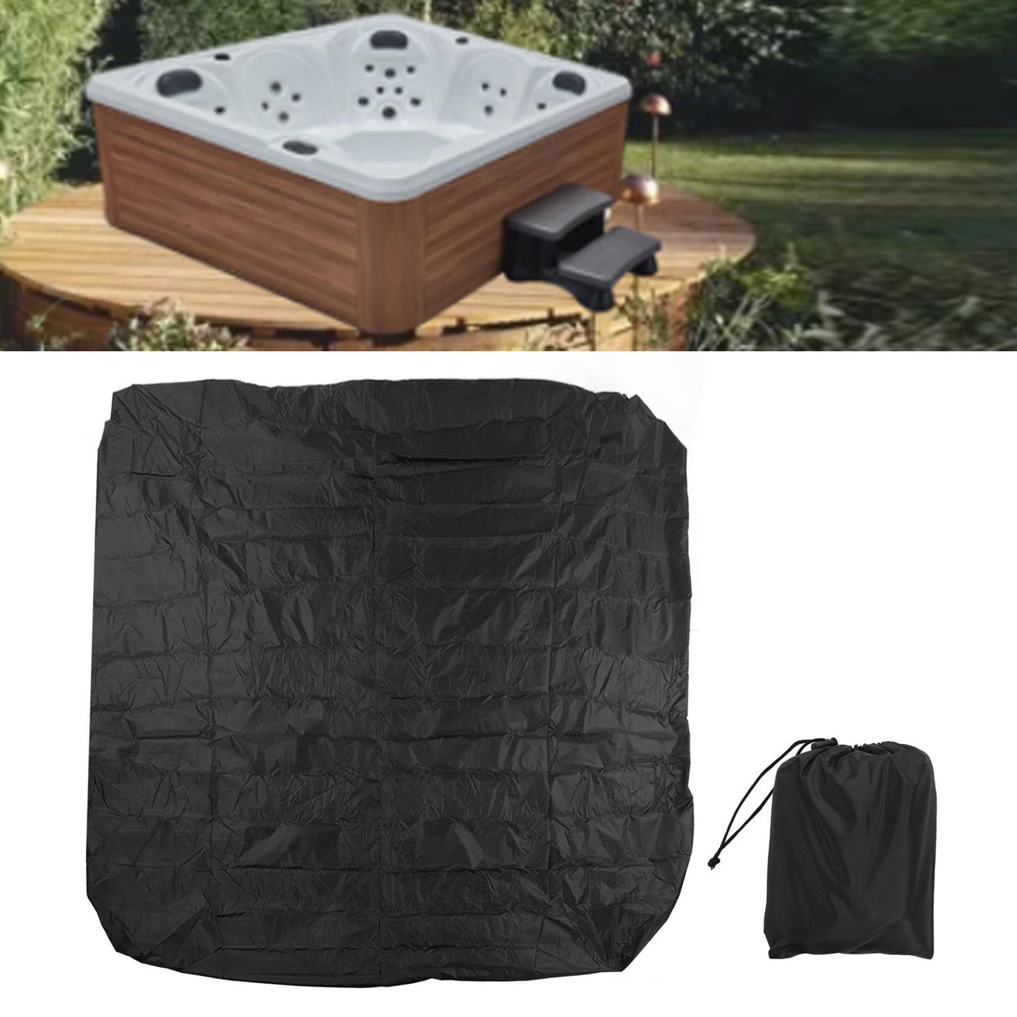 Outdoor Bathtub Dust Cover 190 Silver Coated Polyester Taffeta Waterproof Hot Spring Cover Quadrate Spa Bath Rainproof Cover 210x210x30cm Black