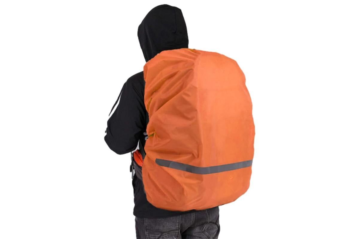 High-Visibility Backpack Rain Cover with Reflective Strip Water-Resistant Outdoor Night Travel Bag Cover -Orange / S