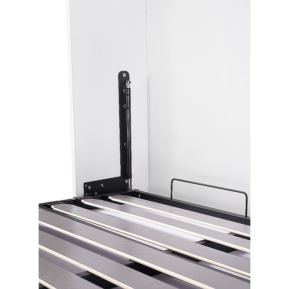 Double Wall Bed in White – Space Saving Murphy Bed Kit with Silver Door Handle