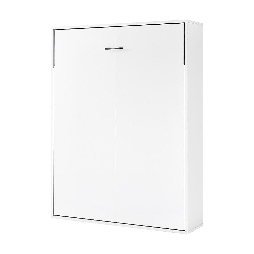 Double Wall Bed in White – Space Saving Murphy Bed Kit with Silver Door Handle