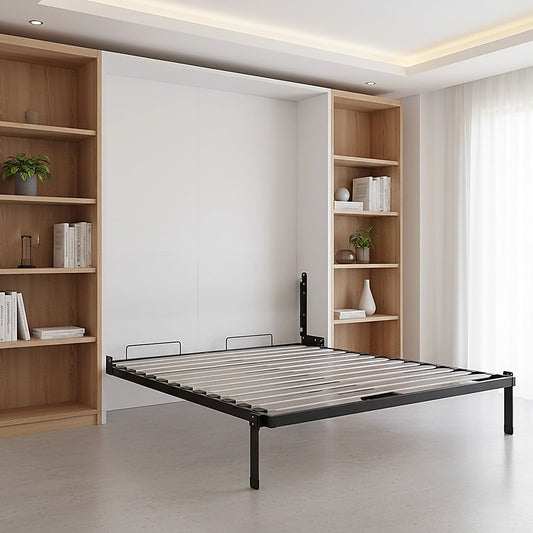 Double Wall Bed in White – Space Saving Murphy Bed Kit with Black Door Handle