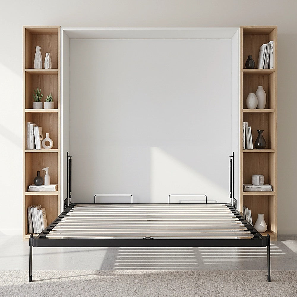 Double Wall Bed in White – Space Saving Murphy Bed Kit with Gold Door Handle