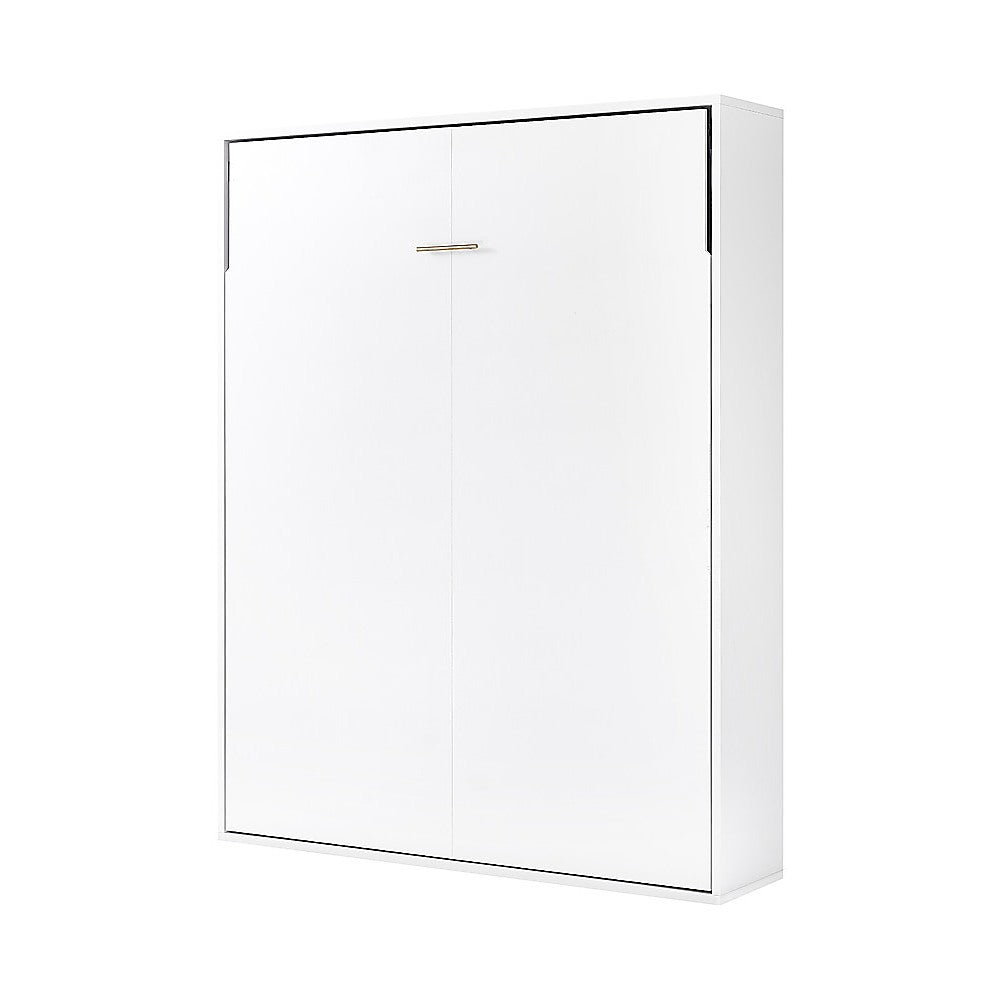 Queen Wall Bed in White Gloss – Space Saving Murphy Bed Kit with Gold Door Handle