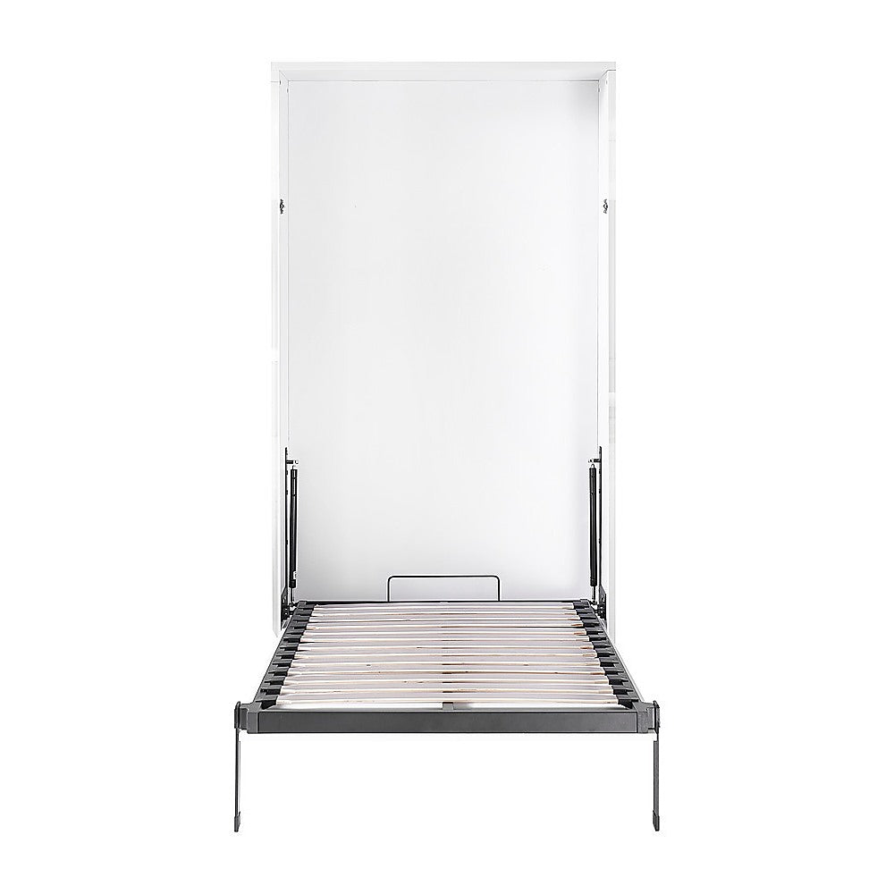 Single Wall Bed in White Gloss – Space Saving Murphy Bed Kit with Silver Door Handle