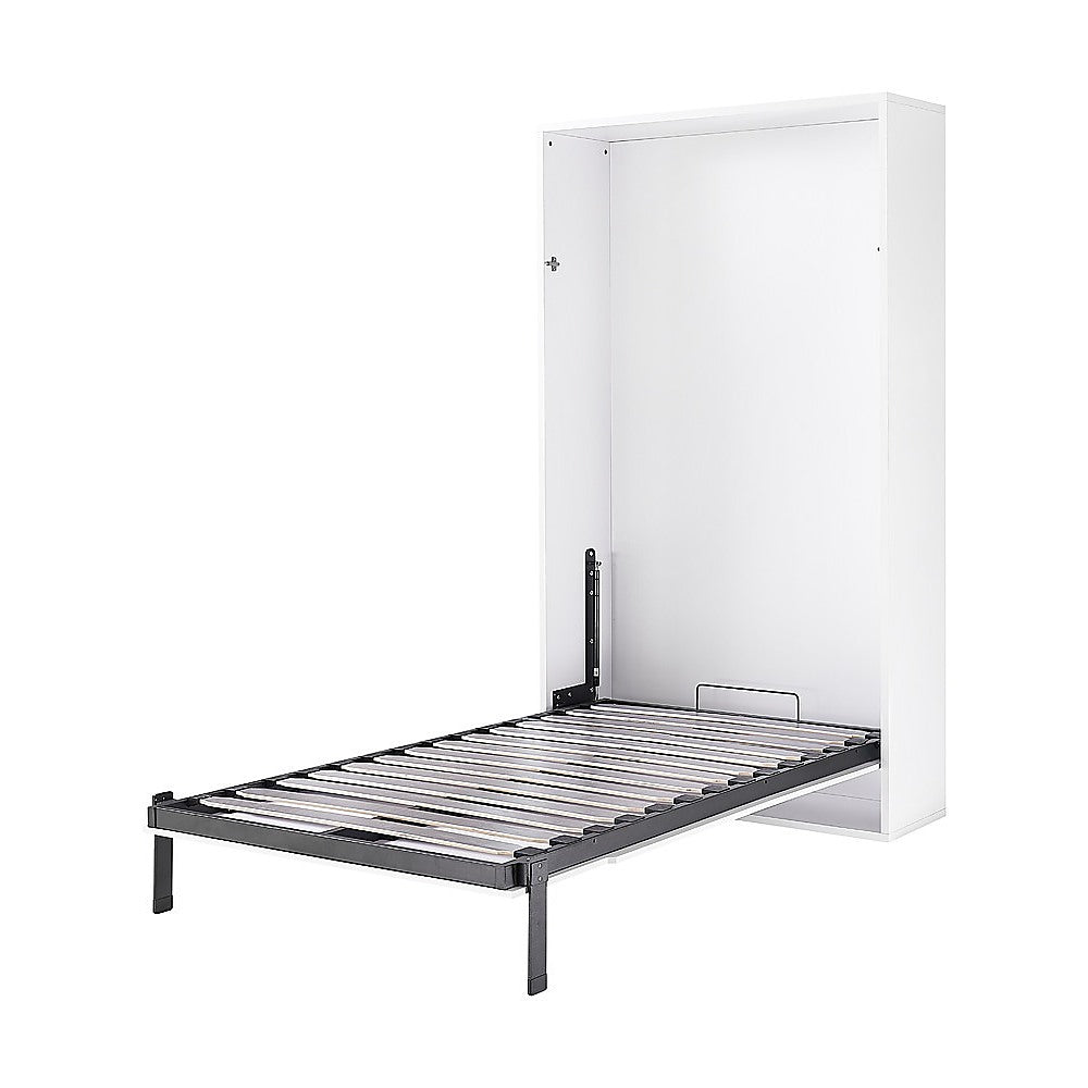 King-single Wall Bed in White Gloss – Space Saving Murphy Bed Kit with Gold Door Handle