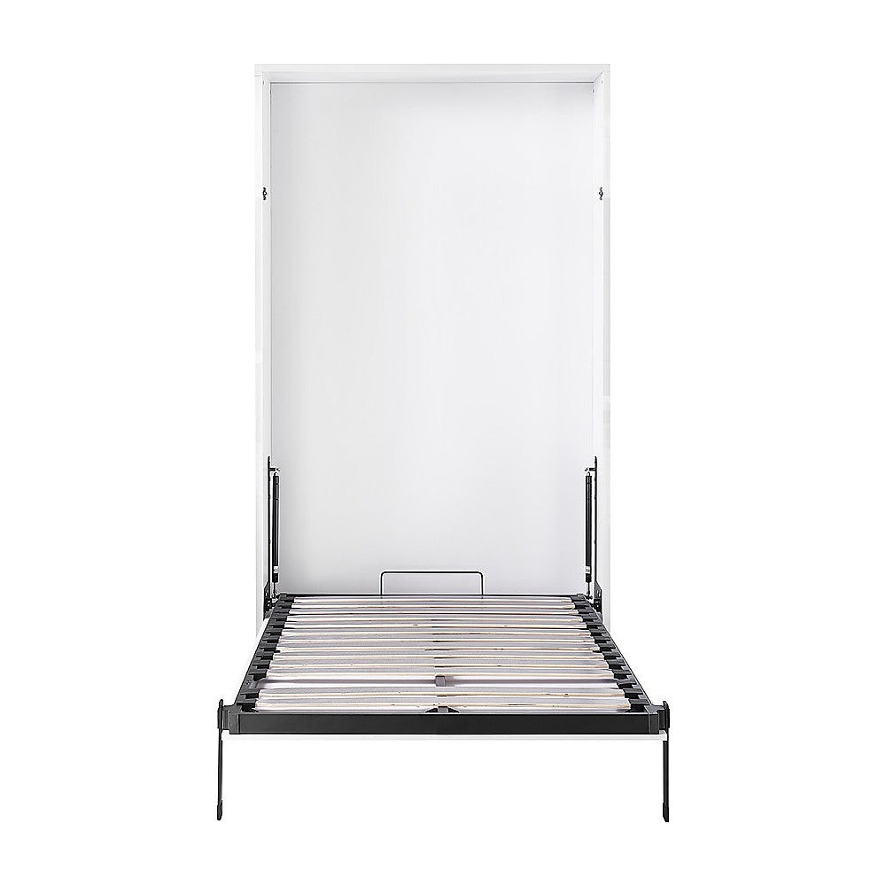King-single Wall Bed in White Gloss – Space Saving Murphy Bed Kit with Gold Door Handle