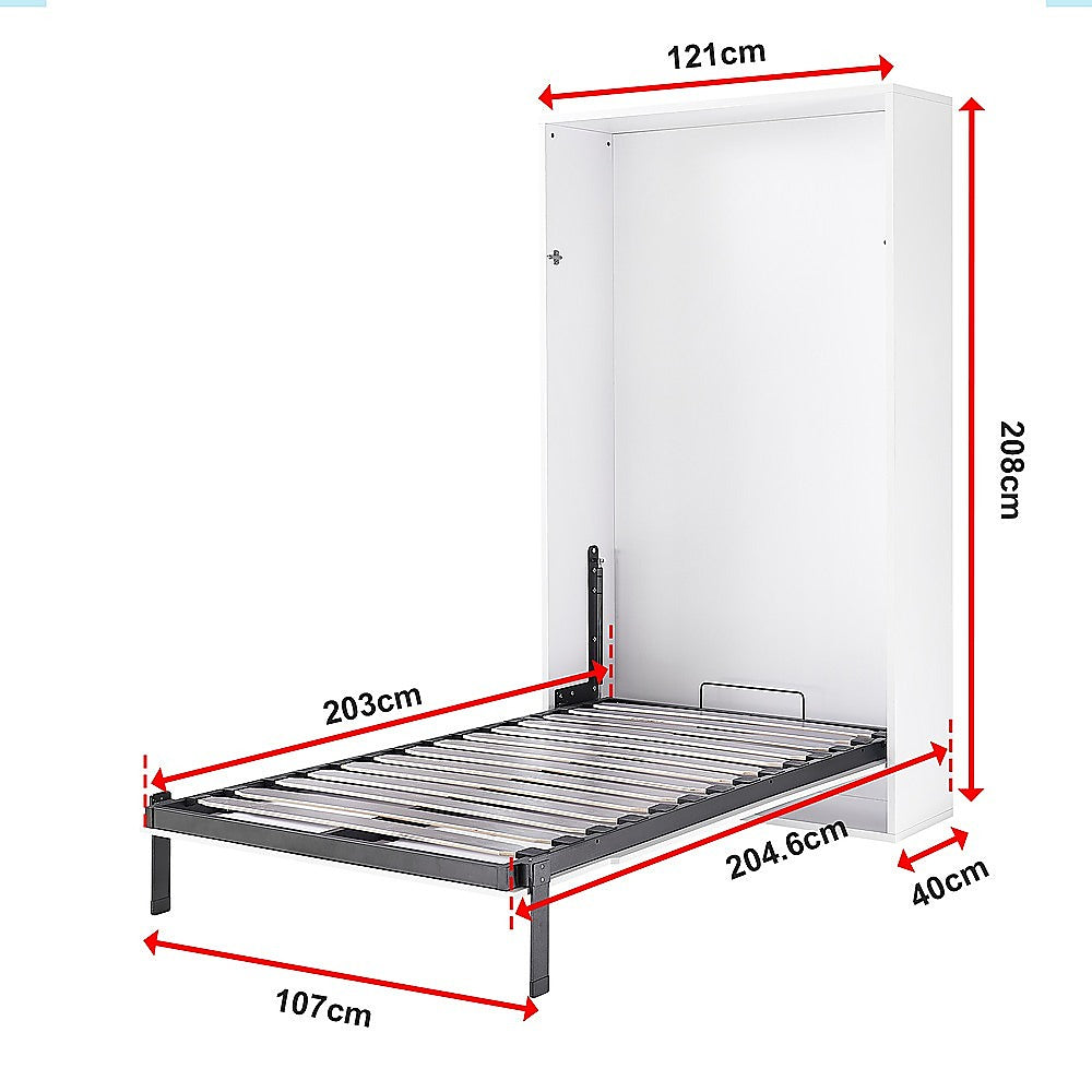 King-single Wall Bed in White – Space Saving Murphy Bed Kit with Gold Door Handle