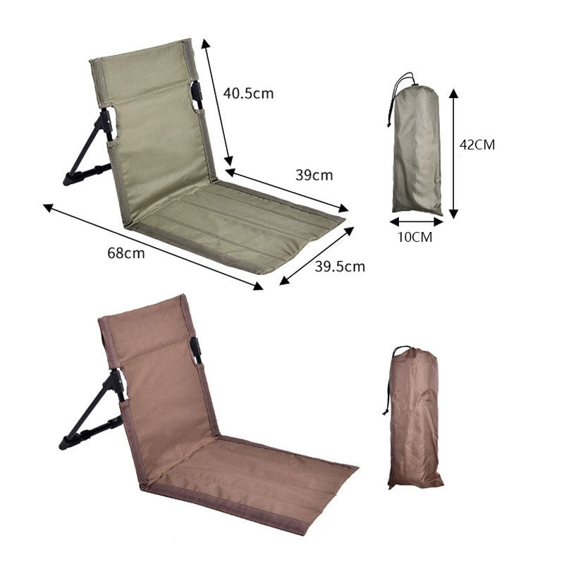 Beige Portable Outdoor Ground Chair with Back Support Folding Beach Mat Seat Lightweight Aluminium Frame for Camping Festivals and Picnics