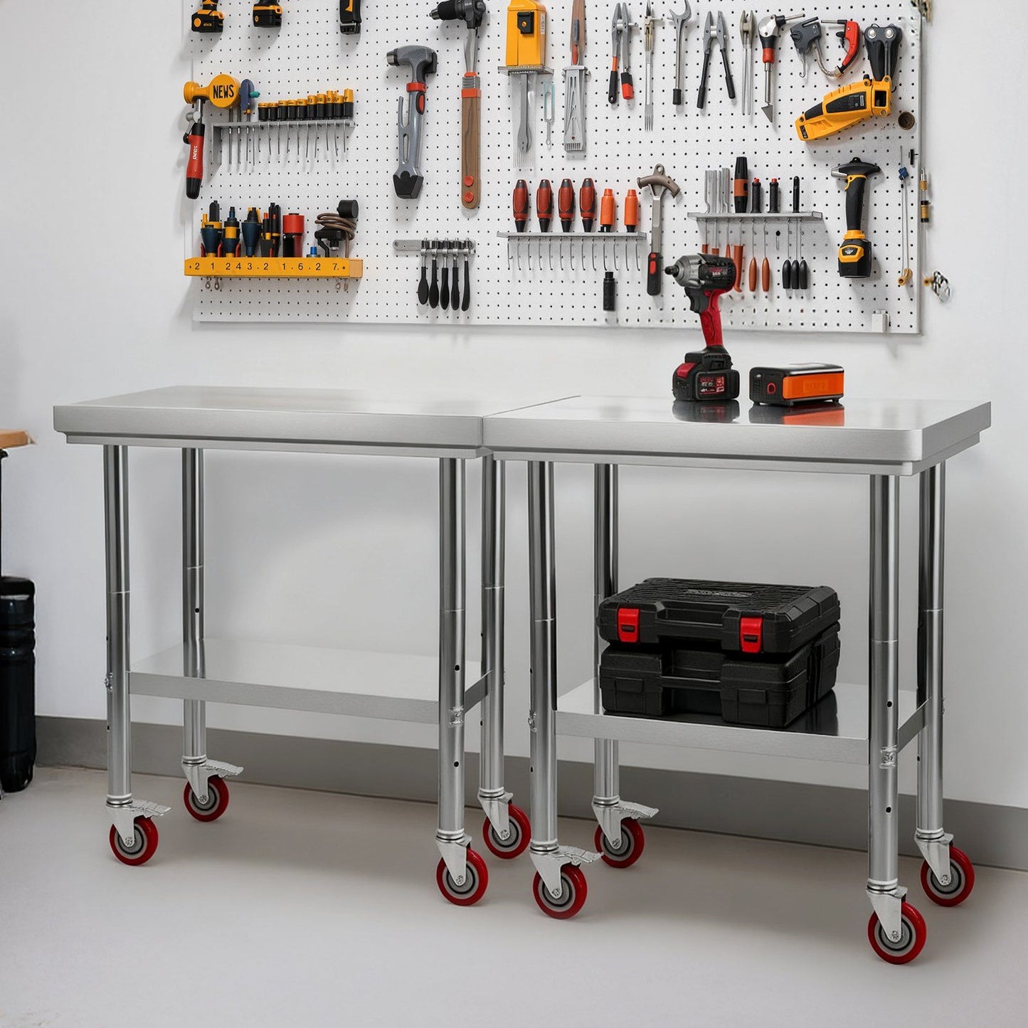 Stainless Steel Table, 60 x 76 cm Food Prep Worktable with Wheels, Kitchen Prep Table with Adjustable Undershelf Workstations for Commercial Kitchen, Restaurant, Hotel and Garage, Outdoor