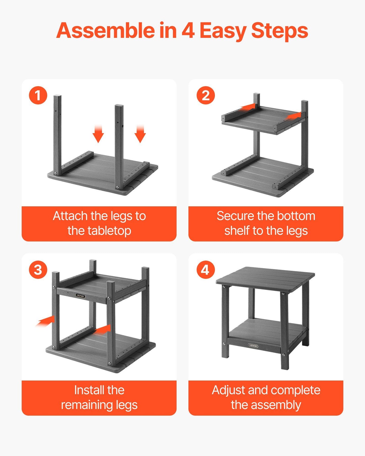 Outdoor Side Table, 450W x 380D x 440H mm, Double Layer HDPE Outside End Table for Easy Maintenance, Withstand Harsh Weather, Fit for Patio, Pool, Beach, Porch, Indoor, Backyard, Grey