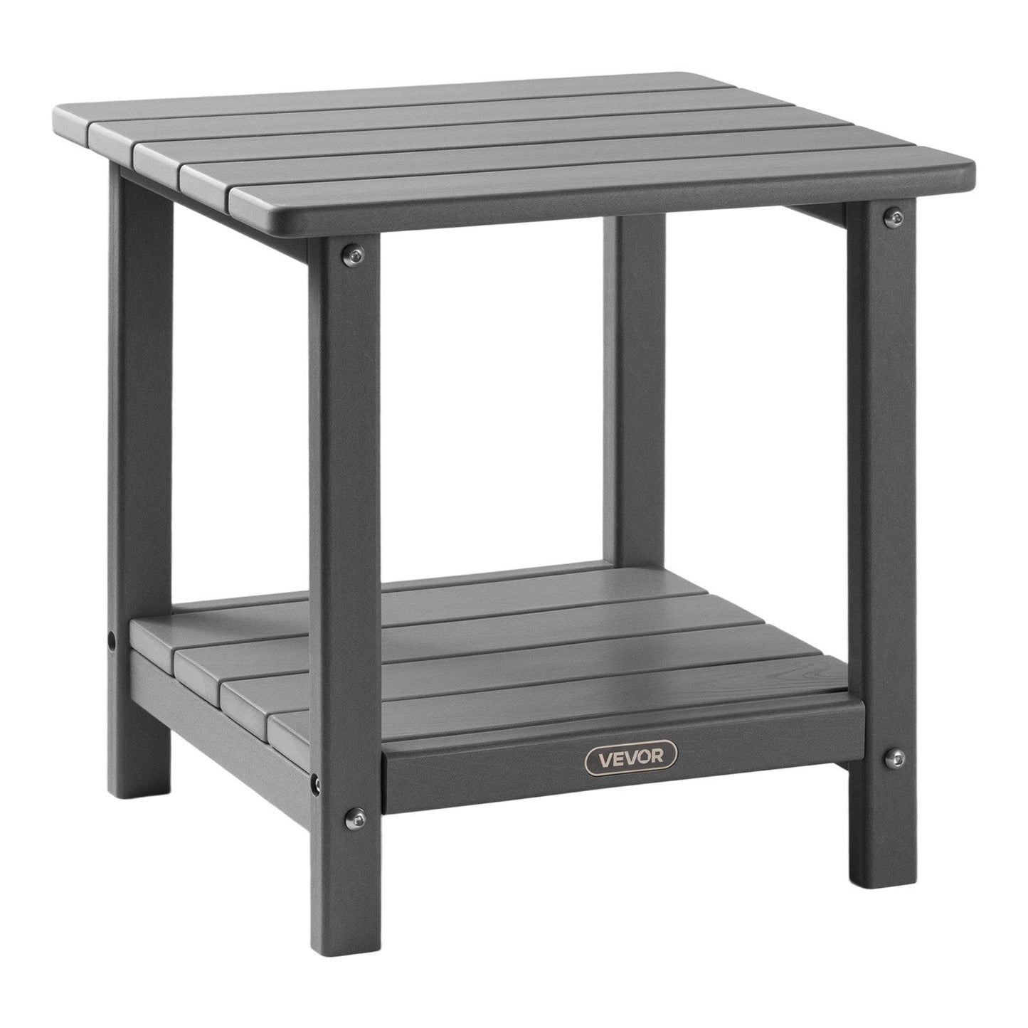Outdoor Side Table, 450W x 380D x 440H mm, Double Layer HDPE Outside End Table for Easy Maintenance, Withstand Harsh Weather, Fit for Patio, Pool, Beach, Porch, Indoor, Backyard, Grey