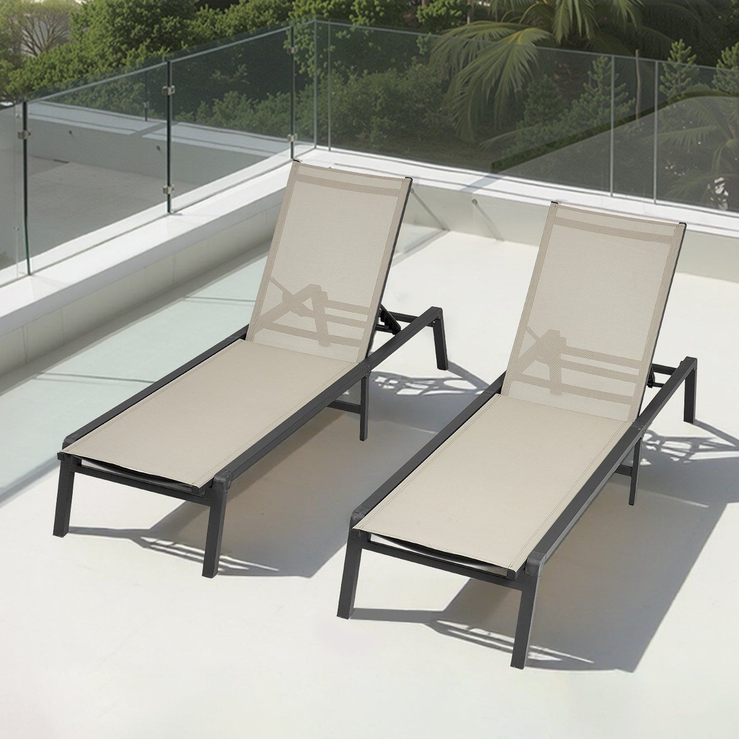 Outdoor Chaise Lounge Chair, 181 kg Weight Capacity, Foldable Sun Tanning Chair, 5 Adjustable Positions, Easy Assembly, Heavy Duty Aluminum Pool Recliner Lounge Chairs, for Beach Yard Patio