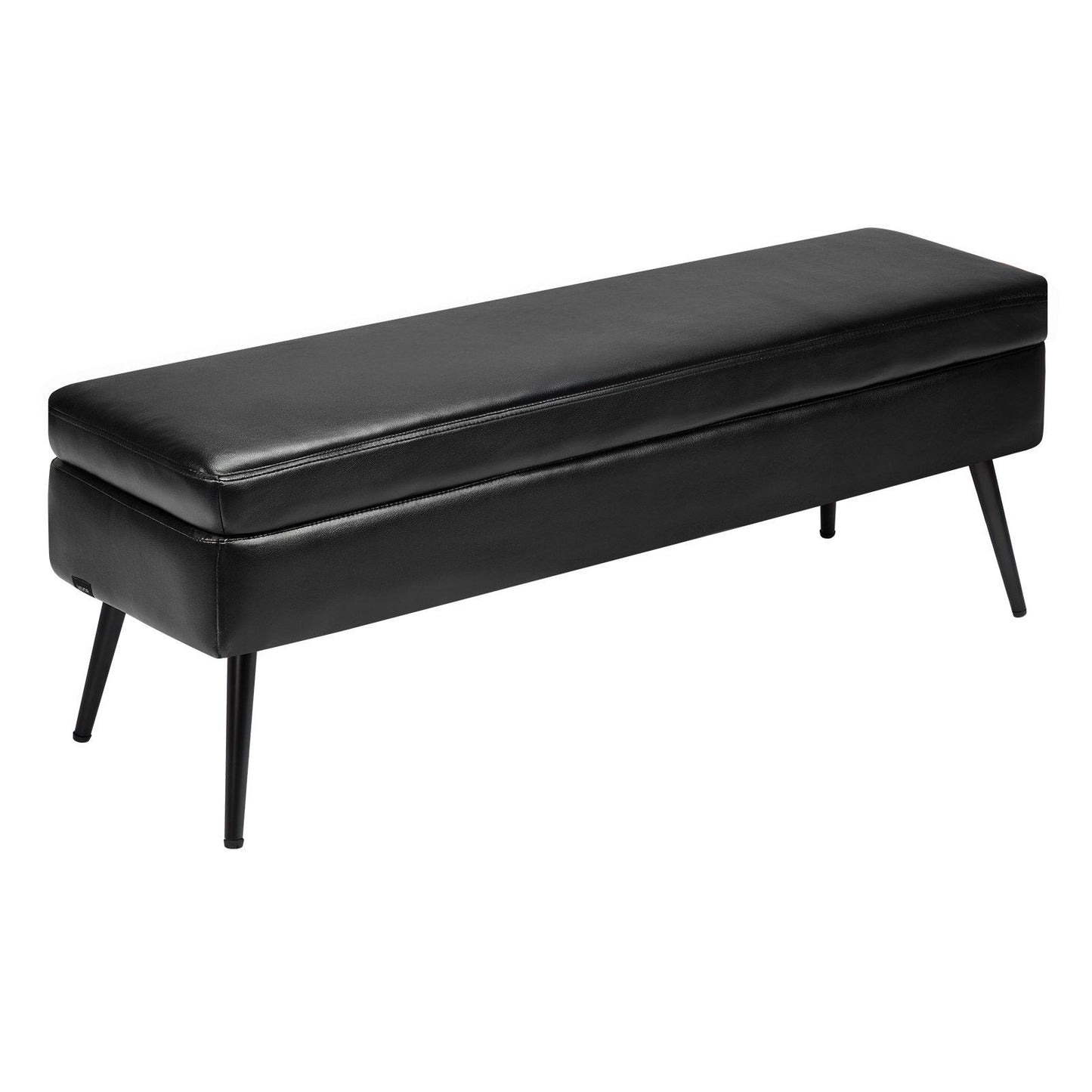 Leather Storage Ottoman Bench, PU Leather Bench with Storage and Metal Legs, Modern Shoe Benches Seat for Entryway, Upholstered End of Bed Benches for Living Room, Dining Room, Hallway, Black
